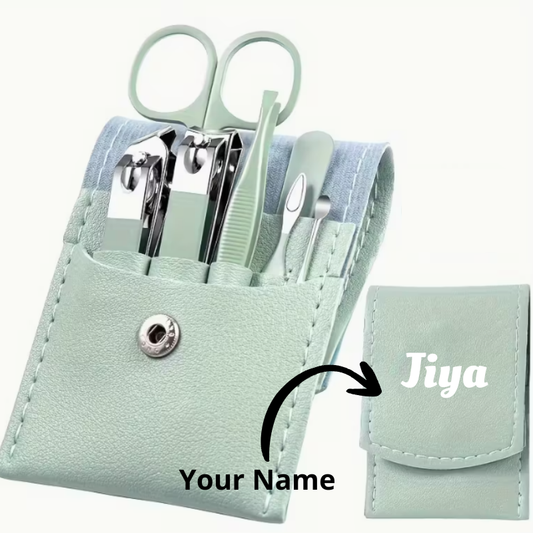 Customized Engraved Leather Manicure Set – Personalized Stainless Steel Grooming Kit