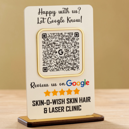 Customized Google Review QR Acrylic Stand – Scan to Review Sign with Logo | Business Review QR Code Display for Shop, Salon, Cafe & Small Business
