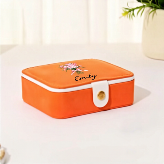 Customized Leather Floral Bouquet Jewelry Organizer Box with Name (Random Box)