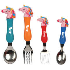 Customized Unicorn Stainless Steel Spoon & Fork Set for Kids – Custom Name Cutlery Set
