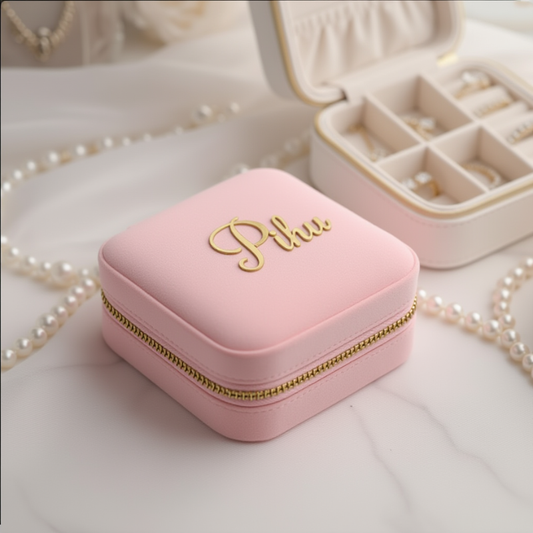 Customized Velvet Jewellery Box with Acrylic Name – Elegant Personalized Jewelry Organizer & Gift Box (Random Box)