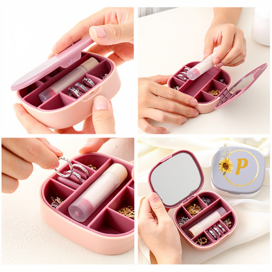 Customized Jewelry Travel Case with Mirror – Custom Alphabet Initial Portable Jewelry Organizer