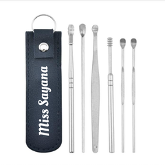Customized Leather Portable Ear Cleaning Kit – Stainless Steel Ear Picks with Your Name Print