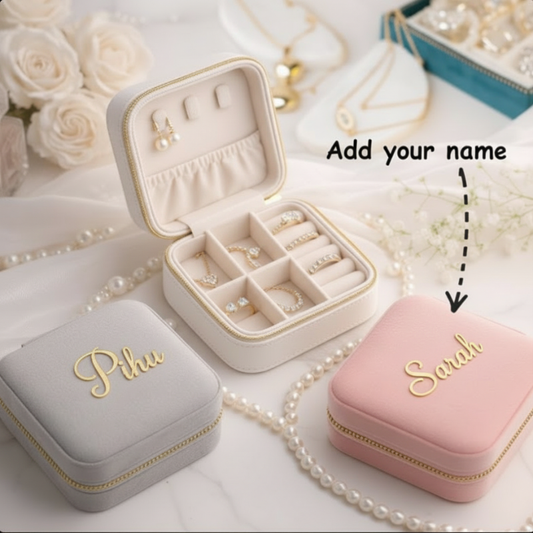 Customized Velvet Jewellery Box with Acrylic Name – Elegant Personalized Jewelry Organizer & Gift Box (Random Box)