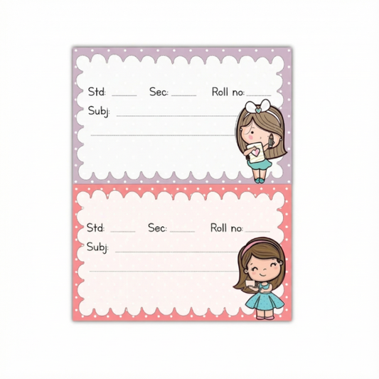 Cute Cartoon Girl Themed School Notebook Sticker Labels – Personalized Name Stickers for Kids (Pack of 24)