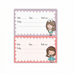 Cute Cartoon Girl Themed School Notebook Sticker Labels – Personalized Name Stickers for Kids (Pack of 24)