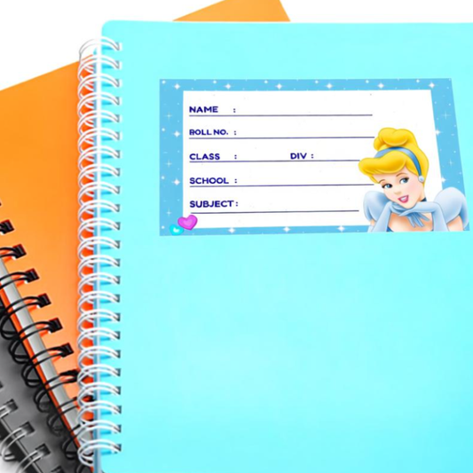 Disney Princess Themed Personalized School Name Labels (24 Pcs) – Custom Book & Notebook Stickers for Kids | Waterproof Name Tags