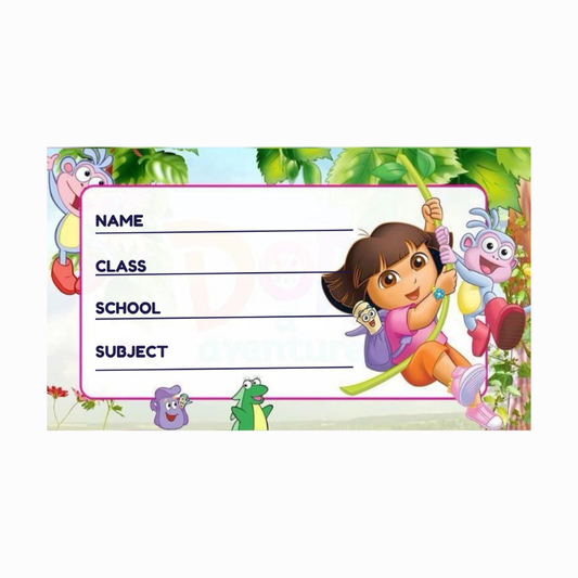 Dora the Explorer Themed Personalized Book Labels (24 Pcs) – Custom Name Stickers for Kids | Waterproof School Notebook Labels