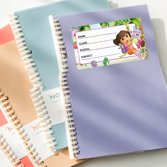 Dora the Explorer Themed Personalized Book Labels (24 Pcs) – Custom Name Stickers for Kids | Waterproof School Notebook Labels