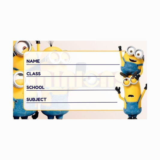 Minions-Themed Personalized School Subject Labels (24 Pcs) – Custom Name & Subject Stickers for Kids | Waterproof Notebook & Book Labels