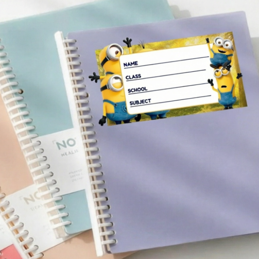 Minions-Themed Personalized School Subject Labels (24 Pcs) – Custom Name & Subject Stickers for Kids | Waterproof Notebook & Book Labels