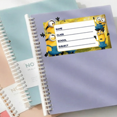 Minions-Themed Personalized School Subject Labels (24 Pcs) – Custom Name & Subject Stickers for Kids | Waterproof Notebook & Book Labels