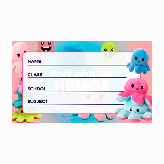 Mood Octopus Themed Personalized Book Labels (24 Pcs) – Custom Name Stickers for Kids | Waterproof School Notebook Labels