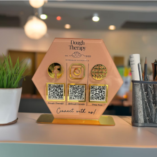 Multi QR Code Business Sign with Custom Logo – Social Media & Payment QR Stand | Instagram, Facebook, UPI, Google Pay, PhonePe Scanner Display for Shop, Salon & Small Business