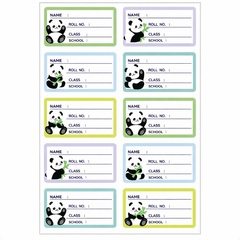 Panda Themed School Name Labels – Personalized Book Stickers with Pandas | Waterproof Kids Name Stickers for School Supplies (Pack of 24)