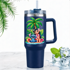 Personalized 1200ml Lilo & Stitch Tumbler illustration – Stainless Steel Travel Mug with Handle & Straw | Cute Cartoon Drinkware