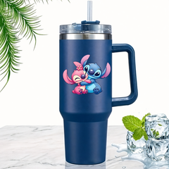 Personalized 1200ml Lilo & Stitch Tumbler illustration – Stainless Steel Travel Mug with Handle & Straw | Cute Cartoon Drinkware