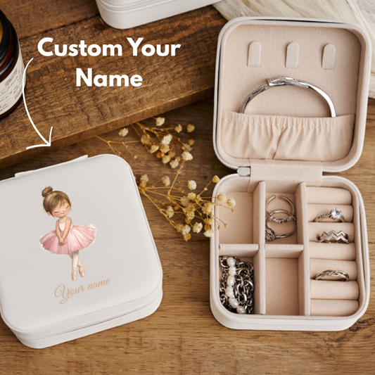 Personalized Ballet Dancer Travel Jewelry Box – Custom Name Jewelry Organizer for Girls (Random Color)