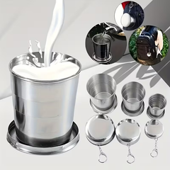 Customized Laser Printed Stainless Steel Folding Cup – Portable Travel & Camping Drinking Cup