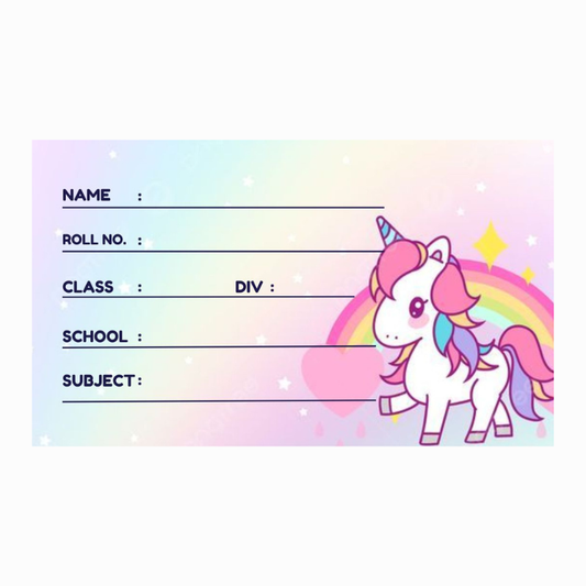 Unicorn-Themed Personalized School Name Stickers (24 Pcs) – Custom Name Labels for Kids | Waterproof Notebook & Book Labels