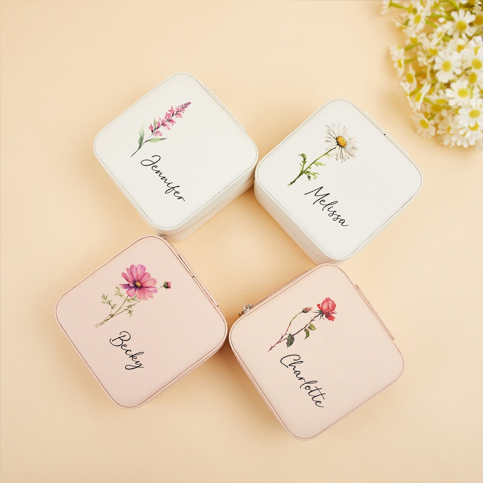 Custom Birth Flower Jewellery Box,Leather Jewellery Travel Box,Jewellery Organizer,Travel Jewellery Case,Birthday Gifts for Her,Mother's Day
