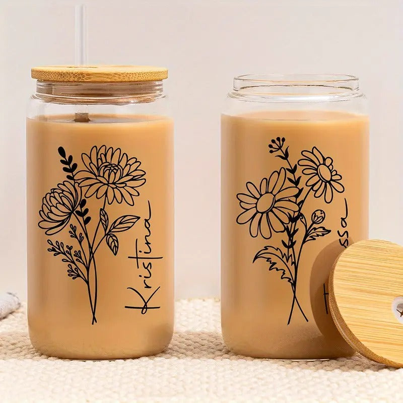 Customized Transparent Glass Cups with Personalized Names, Iced Coffee Mugs with Lids & Straws, Soda Water Glasses, Kitchen Drinkware, Wedding Gifts, Bridesmaid Favors, Party Souvenirs, Birthday Presents
