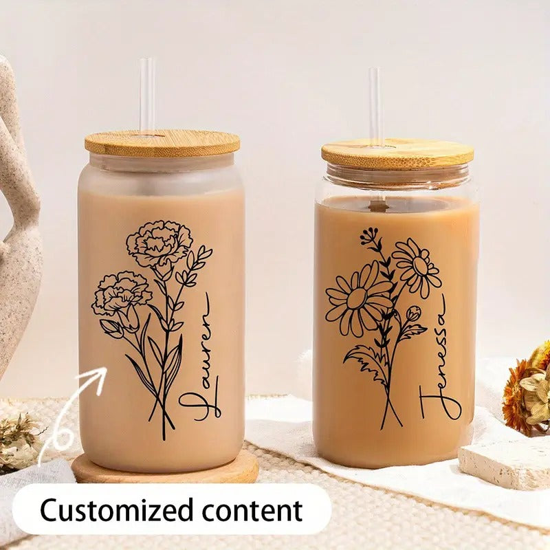 Customized Transparent Glass Cups with Personalized Names, Iced Coffee Mugs with Lids & Straws, Soda Water Glasses, Kitchen Drinkware, Wedding Gifts, Bridesmaid Favors, Party Souvenirs, Birthday Presents