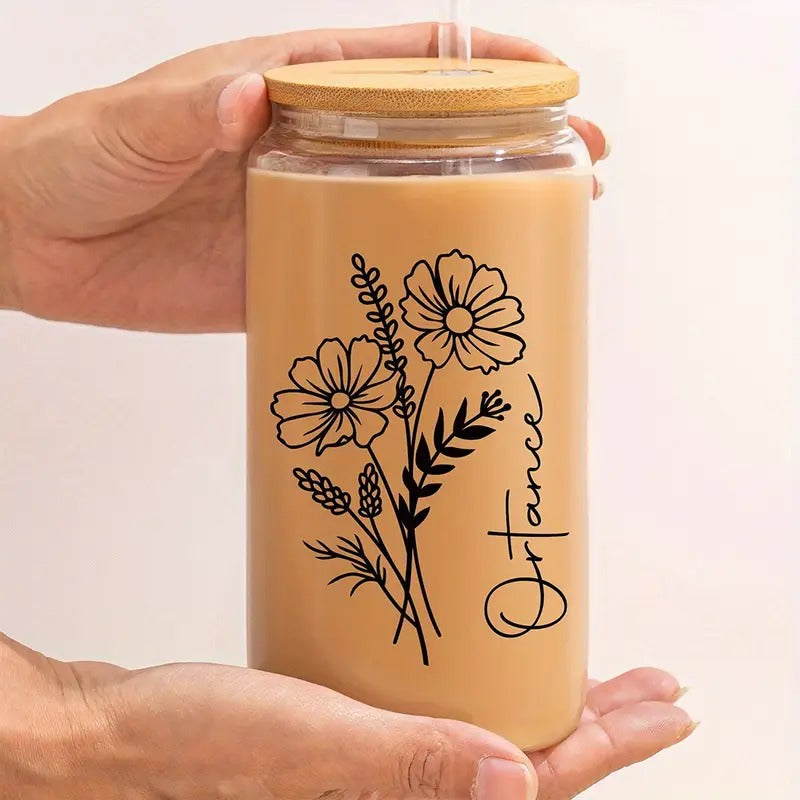 Customized Transparent Glass Cups with Personalized Names, Iced Coffee Mugs with Lids & Straws, Soda Water Glasses, Kitchen Drinkware, Wedding Gifts, Bridesmaid Favors, Party Souvenirs, Birthday Presents