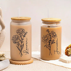 Customized Transparent Glass Cups with Personalized Names, Iced Coffee Mugs with Lids & Straws, Soda Water Glasses, Kitchen Drinkware, Wedding Gifts, Bridesmaid Favors, Party Souvenirs, Birthday Presents
