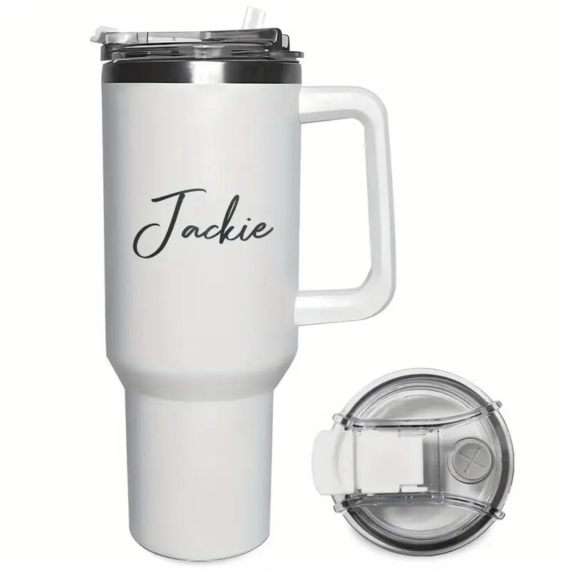 1Pc Personalized 40oz Stainless Steel Cup with Handle & Straw - Custom Name Engraved, Travel Coffee Mug, Ideal for Birthdays, Mother'S Day, Father'S Day, Graduation - Reusable, Hand Wash Only, Personalized Drinkware
