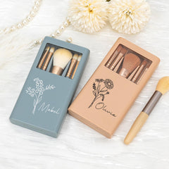 Custom Birth Flower Makeup Brush Set,Cosmetic Brushes Set for Bridesmaid,Travel Makeup Brushes,Birthday Gift for Best Friend,Gift for Girl