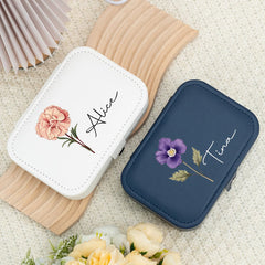 Personalized Birth Flower Jewelry Box – Custom Travel Jewelry Organizer for Mom, Bridesmaid & Birthday Gift for Her (Random Box)
