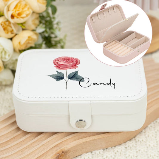 Personalized Birth Flower Jewelry Box – Custom Travel Jewelry Organizer for Mom, Bridesmaid & Birthday Gift for Her (Random Box)