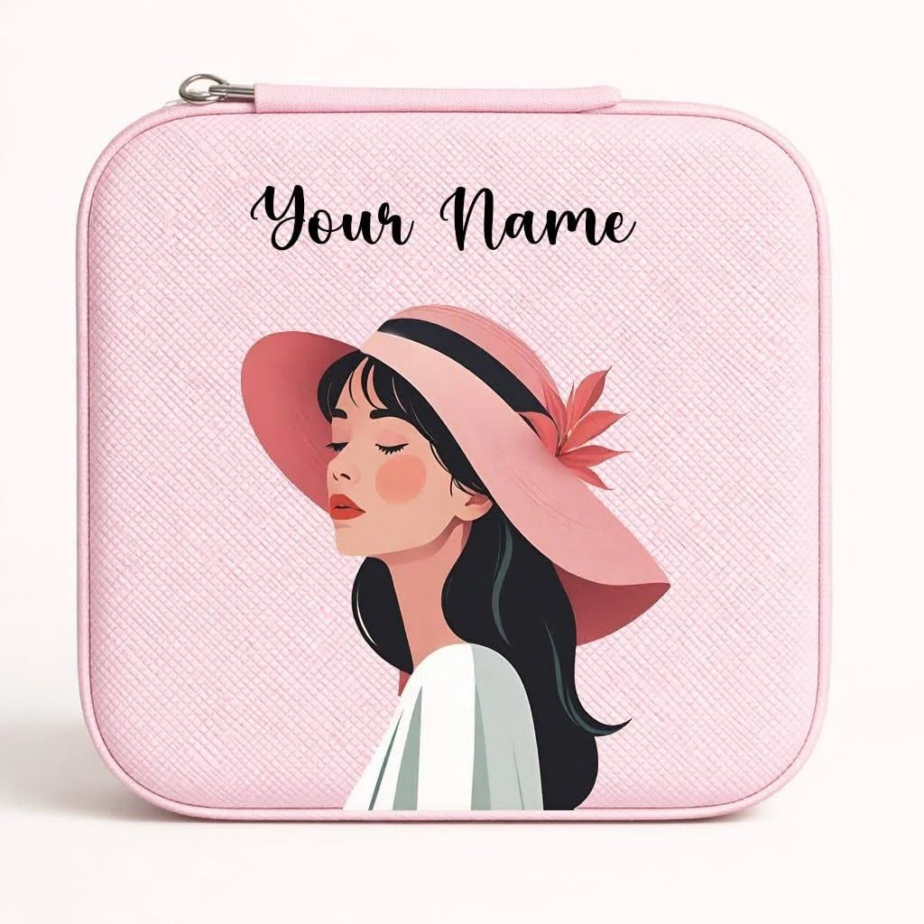 Customized Mini Jewellery Box with Custom Your Name – Personalized Travel Jewelry Organizer for Women (Random color)