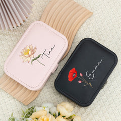 Personalized Birth Flower Jewelry Box – Custom Travel Jewelry Organizer for Mom, Bridesmaid & Birthday Gift for Her (Random Box)